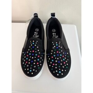 Art Class Slip On Sneakers Girls Size 13 Black Rhinestone Star Studs NWT